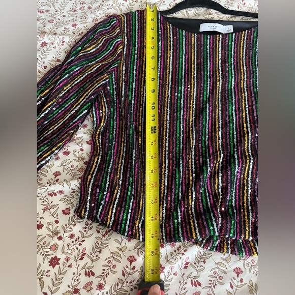 Ali & Jay Multicolor Sequin Striped Long Sleeve Crop Top  Party Holiday Blouse L - Picture 10 of 11